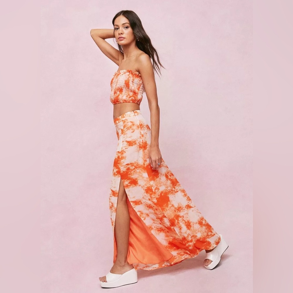 Nasty Gal Orange Tie Dye Split Hem Maxi Skirt Set